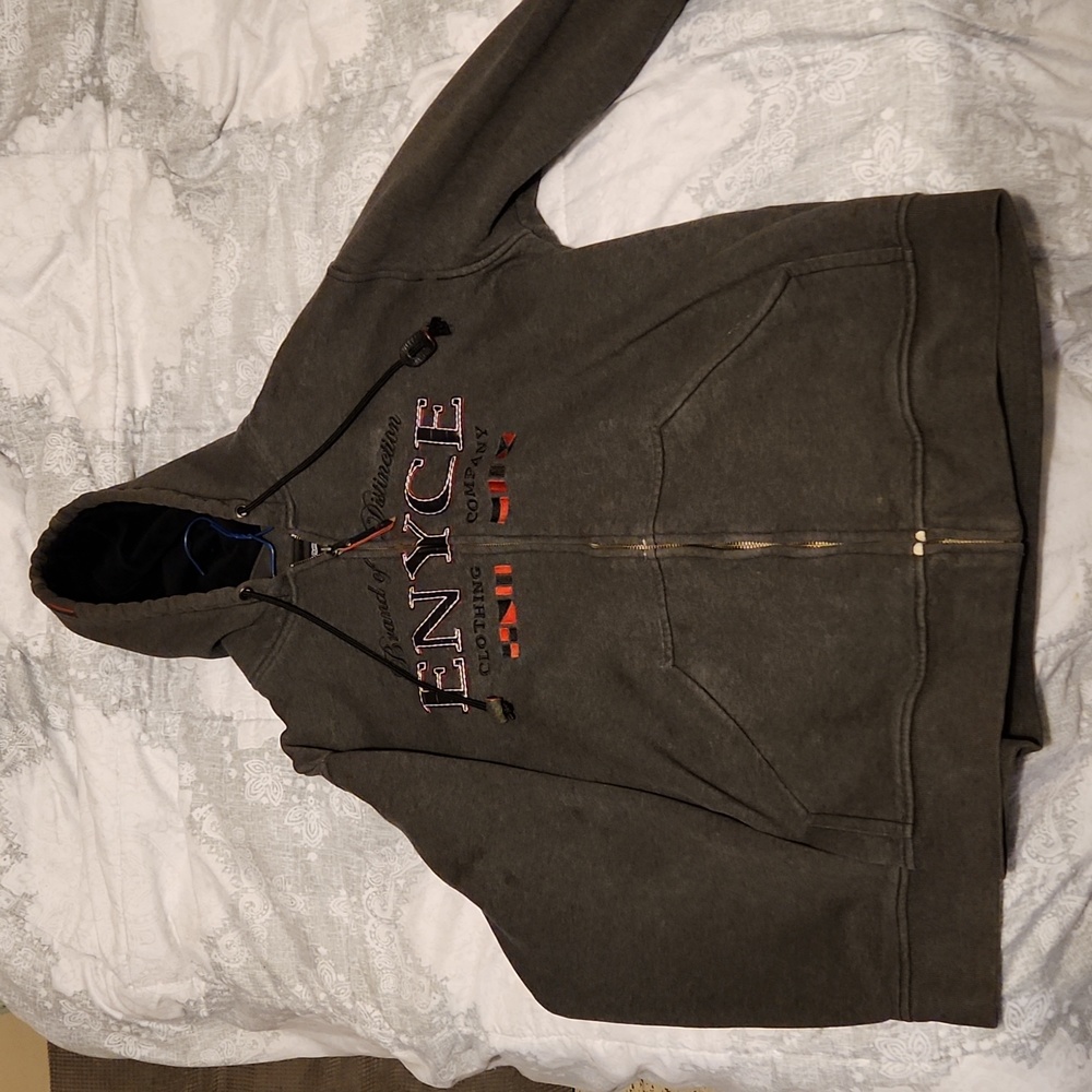 Enyce Grey, Black & Red Full Zip Spellout Logo Hoodie Sweater Vintage Y2K